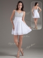 Perfect Short Straps Beading White Prom Dresses for 2016