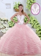 Sweet Brush Train Quinceanera Dresses with Beading and Ruffled Layers