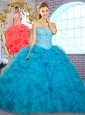 Pretty Ball Gown Teal Quinceanera Dresseswith Beading and Ruffles