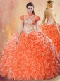 2016 Best Straps Brush Train Sweet 16 Quinceanera Dresses with Ruffles