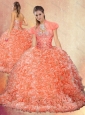Perfect Brush Train Sweet 16 Quinceanera Dresses with Beading and Ruffles