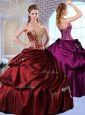 Clearance Ball Gown Taffeta Wine Red Quinceanera Dresses with Pick Ups