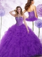 2016 Clearance  Strapless Purple Quinceanera Dresses with Beading and Ruffles