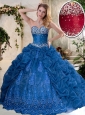 Discount Brush Train Quinceanera Dresses with Pick Ups and Embroidery