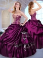 Unique Ball Gown Taffeta Dark Purple Quinceanera Dresses with Pick Ups