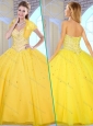 Unique Ball Gown Yellow Sweet 16 Quinceanera Gowns with Beading