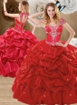 Unique Beading and Pick Ups Sweet 16 Quinceanera Gowns with Brush Train
