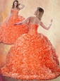 Unique Brush Train Orange Quinceanera Dresses with Beading and Ruffles