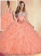 Unique Brush Train Sweet 16 Quinceanera Gowns with Ruffles and Bubles 2016