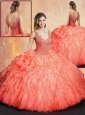 Unique  V Neck Sweet 16 Quinceanera Dresses with Ruffles and Appliques