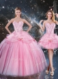 Detachable Ball Gown Sweetheart Beading Pink Quinceanera Gowns