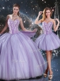 Lovely Sweetheart Beading Lavender DetachableQuinceanera Gown for 2016