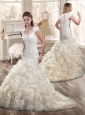 2016 New Ruffles Straps Wedding Dresses with Cap Sleeves