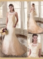 Beautiful Scoop Champagne Wedding Dresses with Appliques 2016