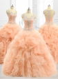 Cheap Straps Beading and Ruffles Quinceanera Dresses in Peach