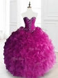 Fashionable Beading and Ruffles Quinceanera Dresses in Fuchsia