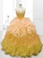 Fashionable Sweetheart Beading and Ruffles Quinceanera Dresses in Gold