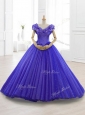 Latest Appliques Cap Sleeves Sweet 15 Dresses in Purple