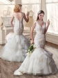 Mermaid V Neck Lace and Belt Wedding Dresses with Brush Train 2016