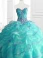Modern Aqua Blue Sweet 16 Dresses with Beading and Ruffles