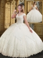 Perfect V Neck Cap Sleeves White Wedding Dresses with Appliques