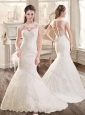 Beautiful Mermaid Brush Train Lace Wedding Dresses with Cap Sleeves