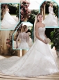 Classical A Line Sweetheart Lace Wedding Dresses with Court Train