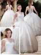 Luxurious Ball Gown Scoop Chapel Train Wedding Dresses with Beading and Appliques