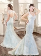 New Arrivals Mermaid Straps Open Back Wedding Dresses in Light Blue