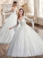 Popular Ball Gown V Neck Long Sleeves Appliques Wedding Dresses with Brush Train