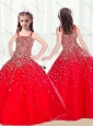 2016 Lovely Ball Gown Straps Beading Red Mini Quinceanera Dresses