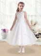 Cheap Princess Scoop White Flower Girl Dresses with Appliques