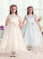 2016 Beautiful Scoop Flower Girl Dresses with Hand Made Flowers