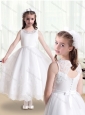 2016 Lovely Empire Scoop Flower Girl Dresses in White with Appliques