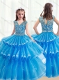 2016 Pretty V Neck Baby Blue Mini Quinceanera Dresses with Ruffled Layers