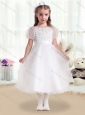 Fashionable Scoop White Flower Girl Dresses with Appliques