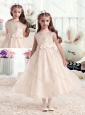 New Style Bateau Champagne Flower Girl Dresses with Appliques