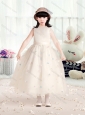 Perfect Bateau Champagne Flower Girl Dresses with Appliques and Belt