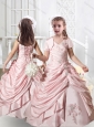 Pretty V Neck Appliques Little Girl Pageant Dresses in Baby Pink