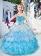 New Style  Customized Straps Little Girl Pageant Dresses with Ruffled Layers and Appliques