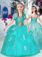 New Style Fashionable Halter Top Turquoise Little Girl Pageant Dresses with Appliques