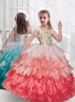 New Style Spaghetti Straps Little Girl Pageant Dresses with Ruffled Layers and Beading