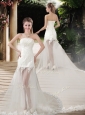 2016 Popular See Through Empire Strapless Appliques Wedding Dresses with Court