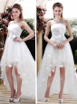 Beautiful Strapless High Low Wedding Dresses with Appliques and Belt