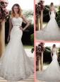 Elegant Mermaid Scoop Wedding Dresses with Beading and Belt