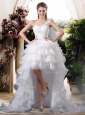 Inexpensive One Shoulder High Low Wedding Dresses with Ruffled Layers
