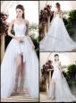 Classical High Low Detachable Wedding Dresses with Appliques and Lace