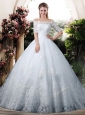 Elegant Ball Gown Off the Shoulder Lace Chapel Train Wedding Dresses with Half Sleeves