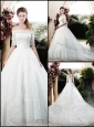 Latest A Line Off the Shoulder Half Sleeves Wedding Dresses with Appliques