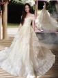 New Style A Line Court Train Wedding Dresses with Off the Shoulder